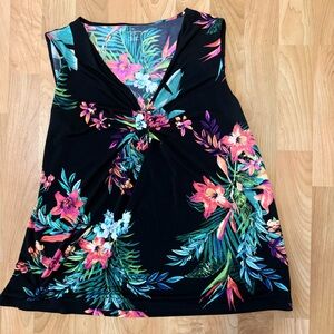 Worthington Dress Shirt Top Camisole Sleeveless Bright Floral Print Petite Large